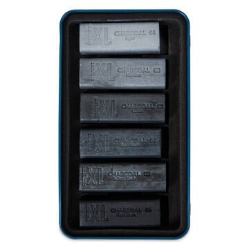 Derwent XL Charcoal Kömür Füzen Blok 6lı Set - Metal Box - Grey Shades