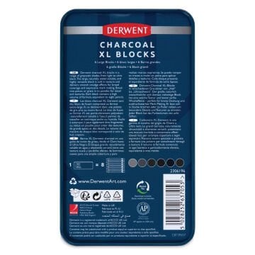 Derwent XL Charcoal Kömür Füzen Blok 6lı Set - Metal Box - Grey Shades