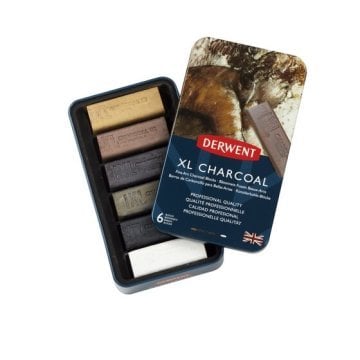 Derwent XL Charcoal Kömür Füzen Blok 6lı Set - Metal Box - Earthy Shades