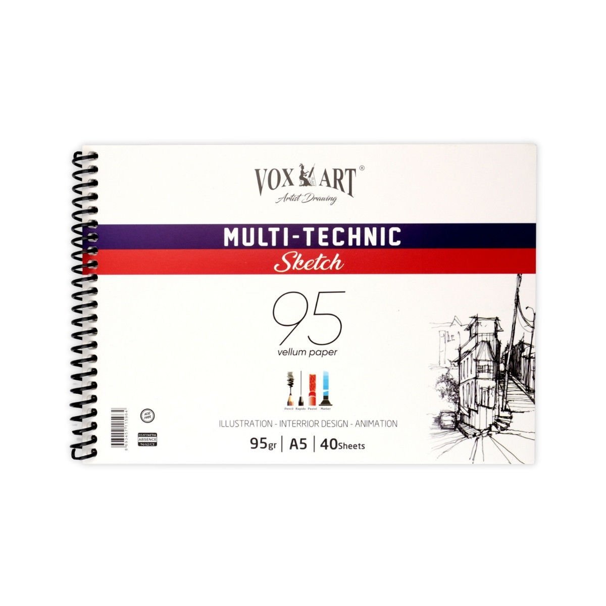 Vox Multi-Technic Sketch Eskiz Defteri A5 95gr 40yp Spiralli