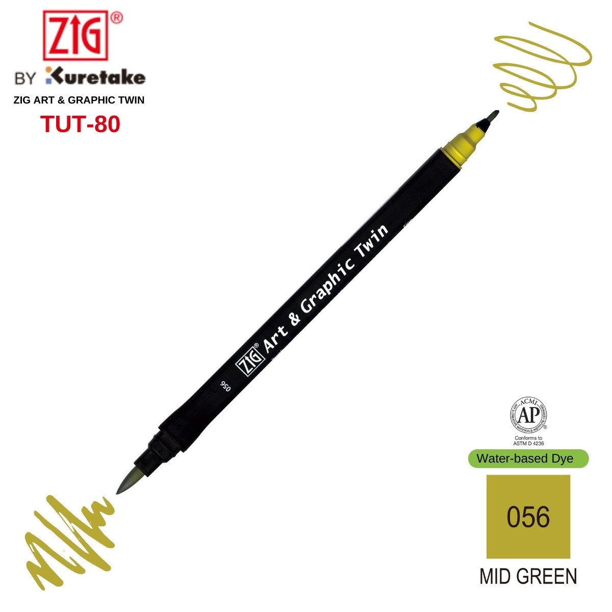 Zig Art&Graphic Twin Tut-80 Çift Uçlu Keçe Grafik Kalemi 056 Mid Green