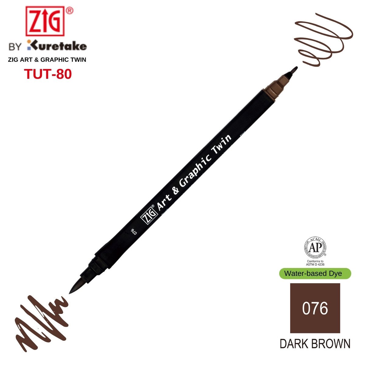 Zig Art&Graphic Twin Tut-80 Çift Uçlu Keçe Grafik Kalemi 076 Dark Brown