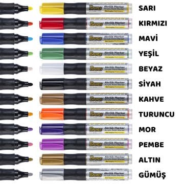 Brons Akrilik Marker Kalemi Kartuşlu Sarı