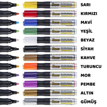 Brons Akrilik Marker Kalemi Kartuşlu Siyah