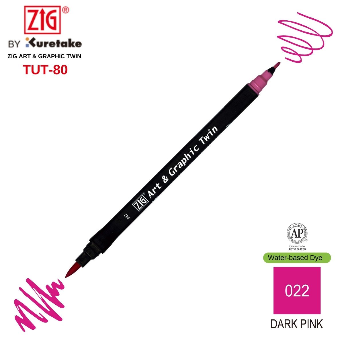 Zig Art&Graphic Twin Tut-80 Çift Uçlu Keçe Grafik Kalemi 22 Dark Pink