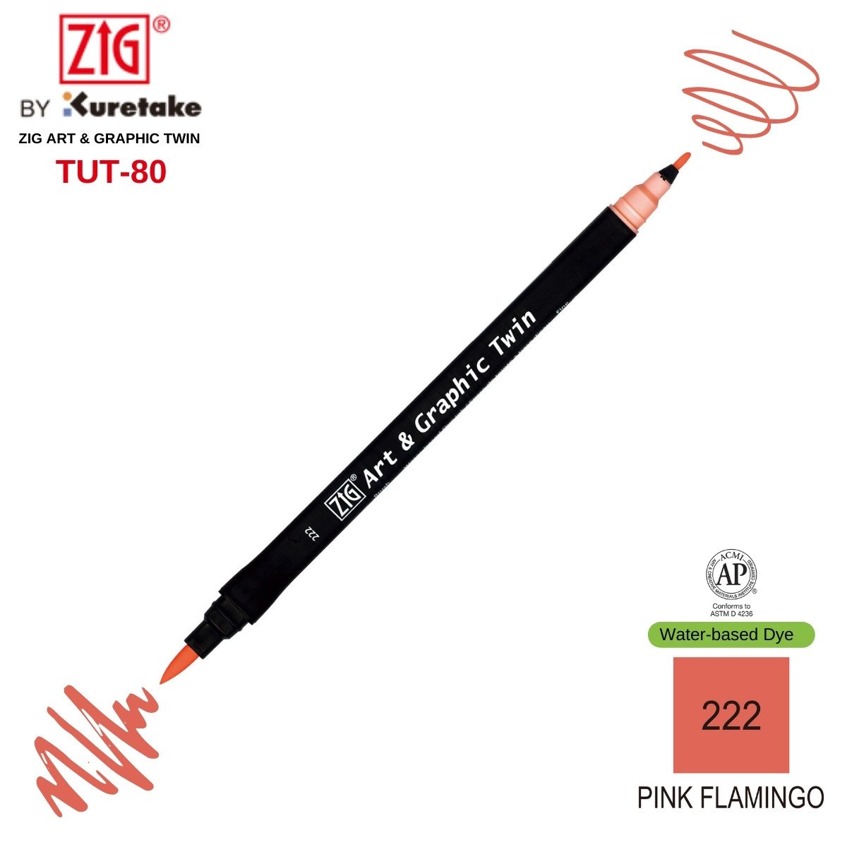 Zig Art&Graphic Twin Tut-80 Çift Uçlu Keçe Grafik Kalemi 222 Pink Flamingo