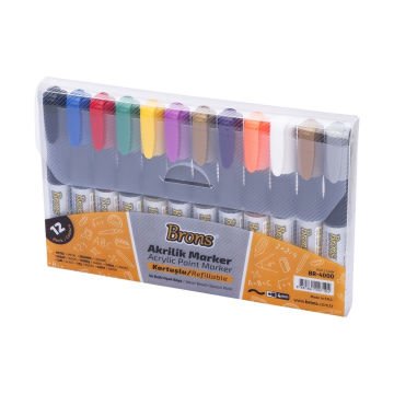 Brons Akrilik Marker Kalem Kartuşlu 12li Set