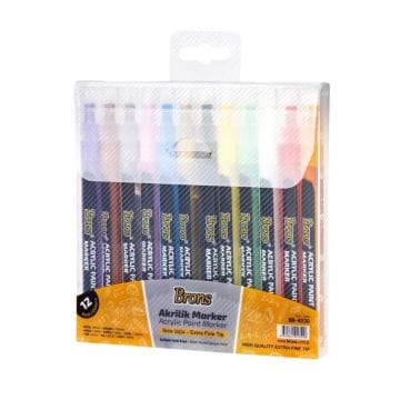 Brons Akrilik Marker İnce Uçlu 12li Set
