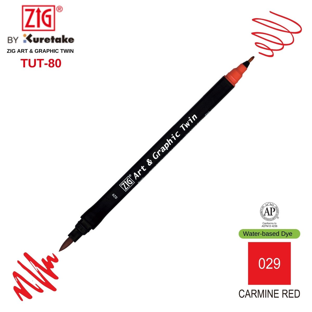 Zig Art&Graphic Twin Tut-80 Çift Uçlu Keçe Grafik Kalemi 29 Carmine Red