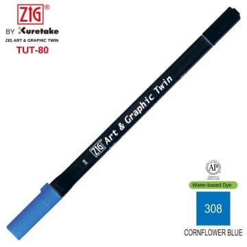 Zig Art&Graphic Twin Tut-80 Çift Uçlu Keçe Grafik Kalemi 308 Comflour Blue