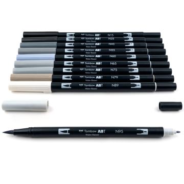 Tombow Dual Brush Pen Kalemi Seti 10lu Grayscale Renkler
