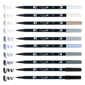 Tombow Dual Brush Pen Kalemi Seti 10lu Grayscale Renkler