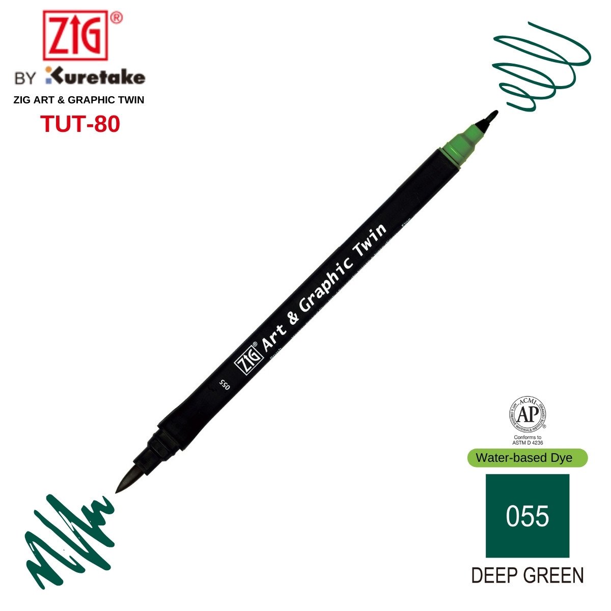 Zig Art&Graphic Twin Çift Uçlu Keçe Grafik Kalemi 55 Deep Green