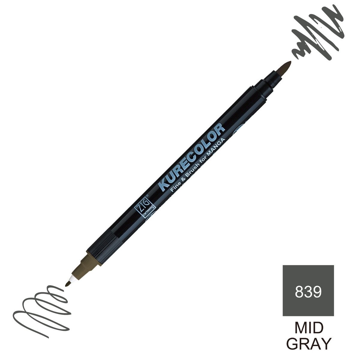 Zig Kurecolor Mangaka Fine&Brush Çift Taraflı Kalem CNKC-2200 No 839 Mid Gray