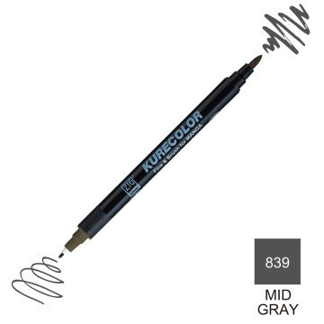 Zig Kurecolor Mangaka Fine&Brush Çift Taraflı Kalem CNKC-2200 No 839 Mid Gray