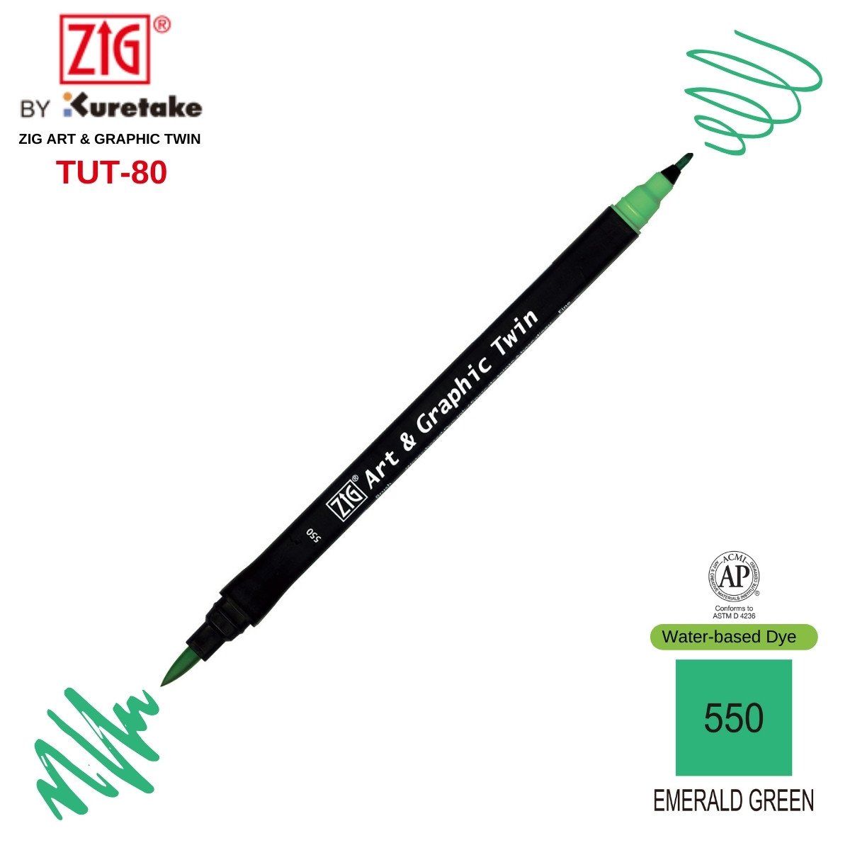 Zig Art&Graphic Twin Çift Uçlu Keçe Grafik Kalemi 550 Emerald Green