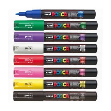 Uni Posca Su Bazlı Marker Seti PC-1M Extra Fine 0.7mm 8li Ana Renk