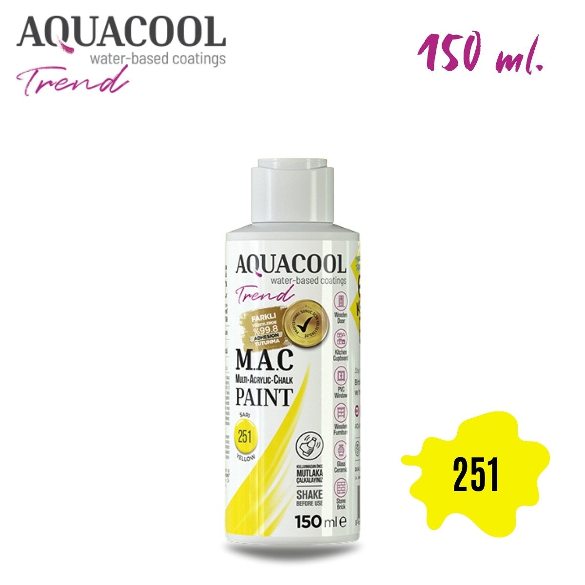 Aquacool Multi Akrilik Boya 150ml 251 Sarı