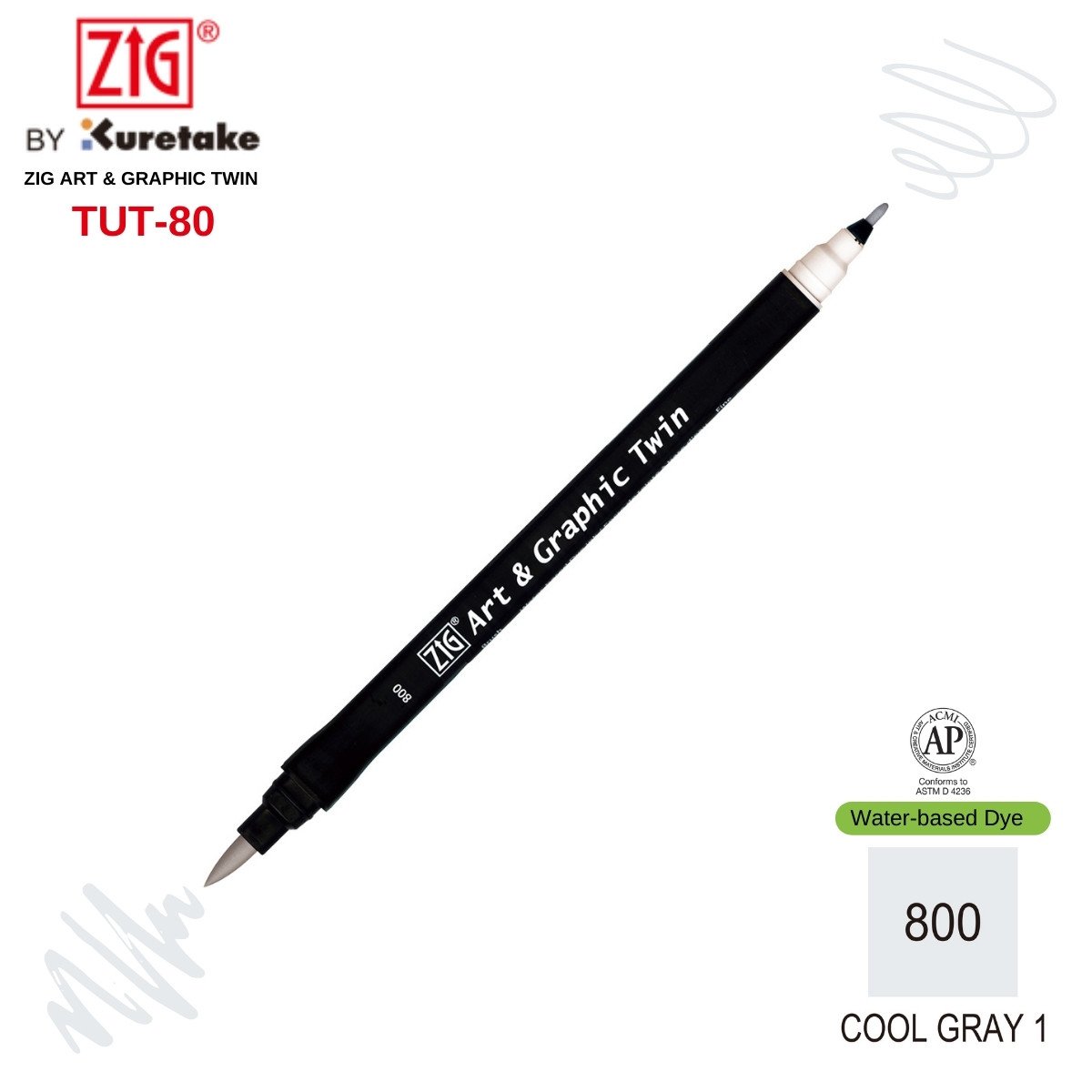 Zig Art&Graphic Twin Çift Uçlu Keçe Grafik Kalemi 800 Cool Gray 1
