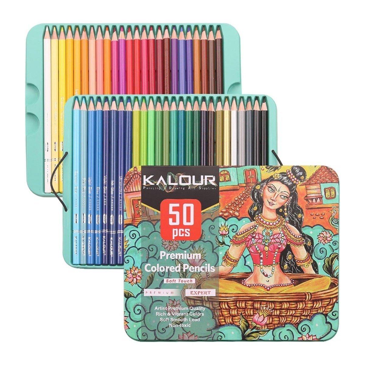 Kalour Kuru Boya Kalem Seti Metal Kutu 50li