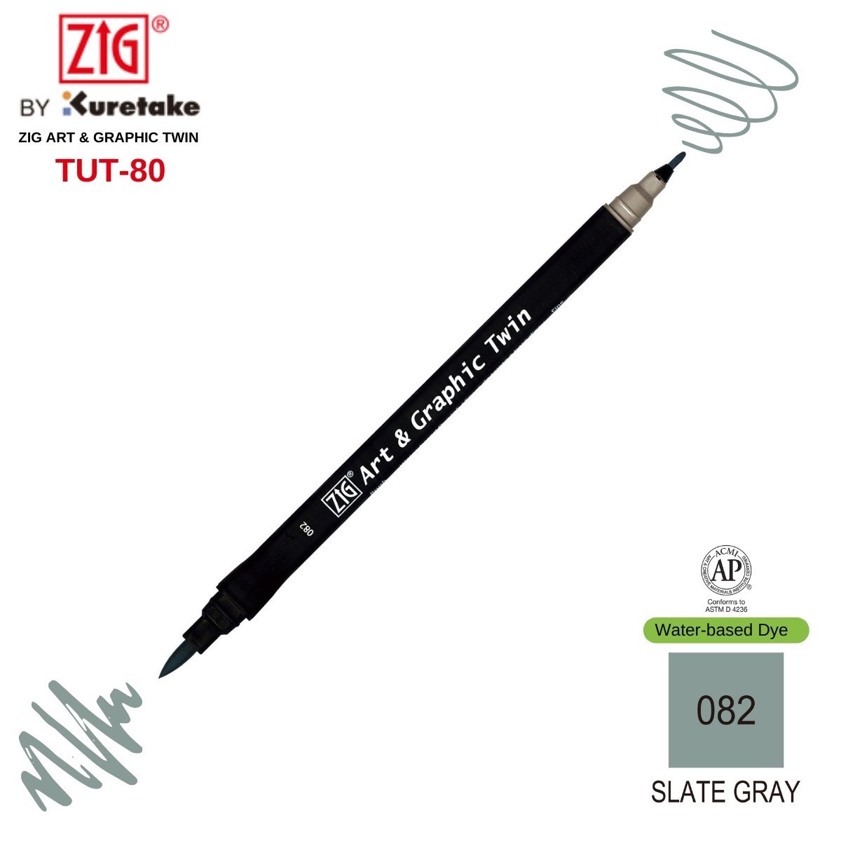 Zig Art&Graphic Twin Çift Uçlu Keçe Grafik Kalemi 82 Slate Gray