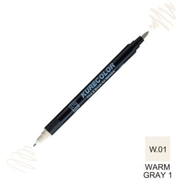 Zig Kurecolor Mangaka Fine&Brush Çift Taraflı Kalem CNKC-2200 No W.01 Warm Gray 01