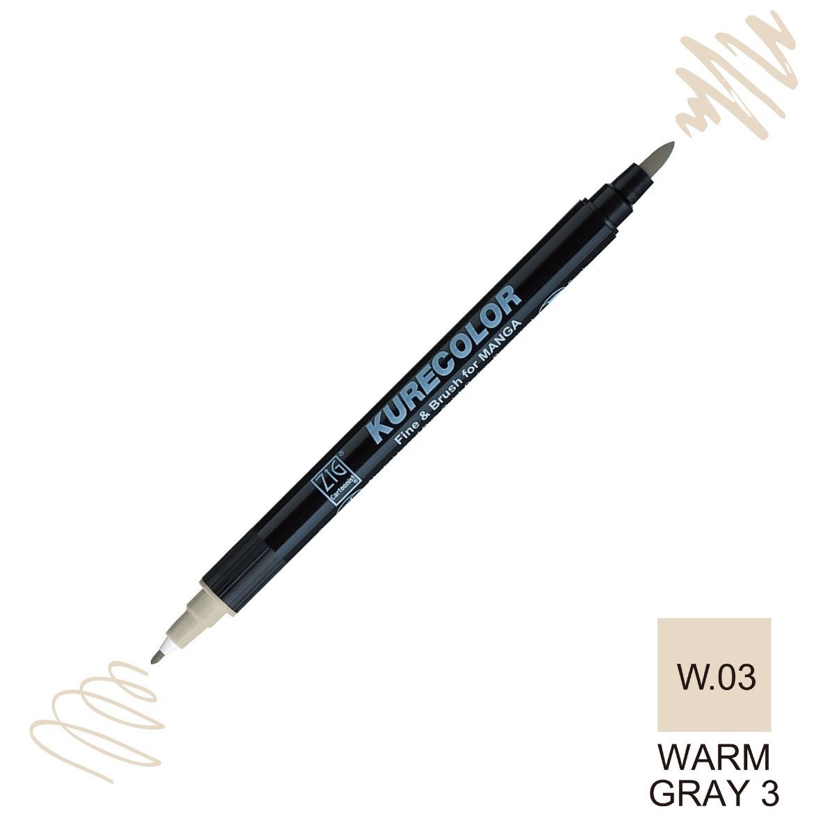 Zig Kurecolor Mangaka Fine&Brush Çift Taraflı Kalem CNKC-2200 No W.03 Warm Gray 03