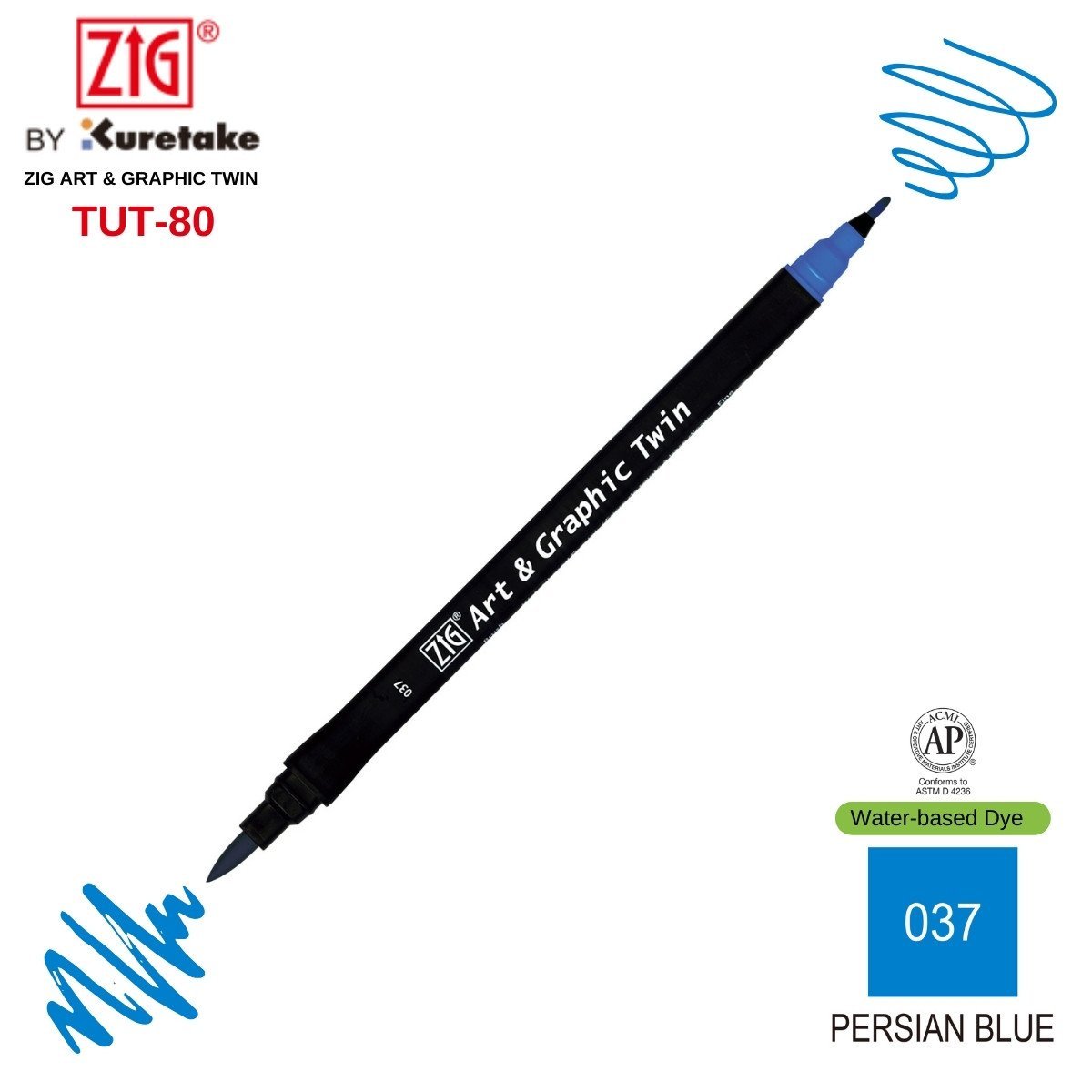 Zig Art&Graphic Twin Çift Uçlu Keçe Grafik Kalemi 037 Persian Blue