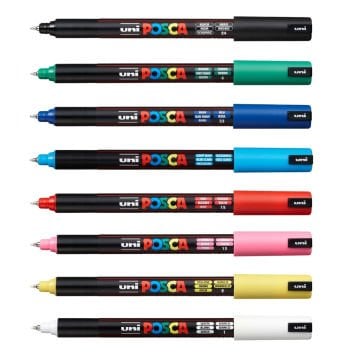 Uni Posca Su Bazlı Marker Seti PC-1MR Ultra Fine 0.7mm 8li