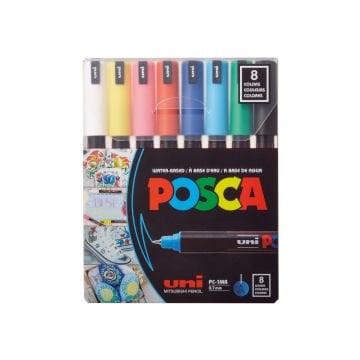 Uni Posca Su Bazlı Marker Seti PC-1MR Ultra Fine 0.7mm 8li