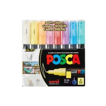 Uni Posca Su Bazlı Marker Seti PC-1M 0.7mm 8li Soft Color