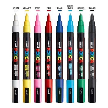 Uni Posca Su Bazlı Marker Seti PC-3M 0.9-1,3mm 8li