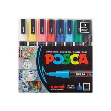 Uni Posca Su Bazlı Marker Seti PC-3M 0.9-1,3mm 8li