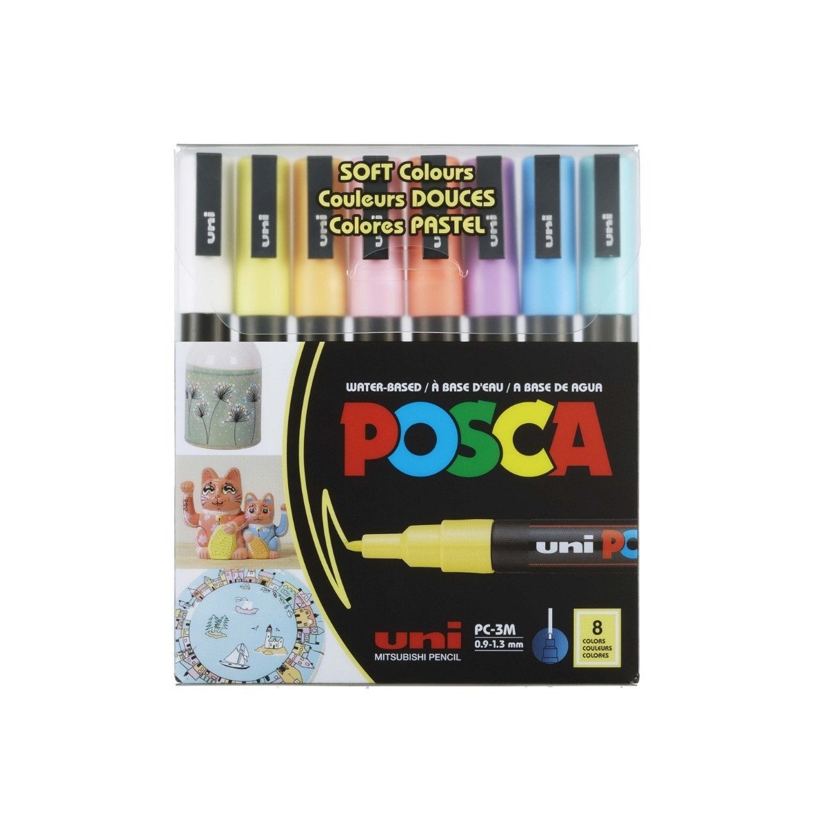 Uni Posca Su Bazlı Marker Seti PC-3M 0.9-1,3mm 8li Soft Color