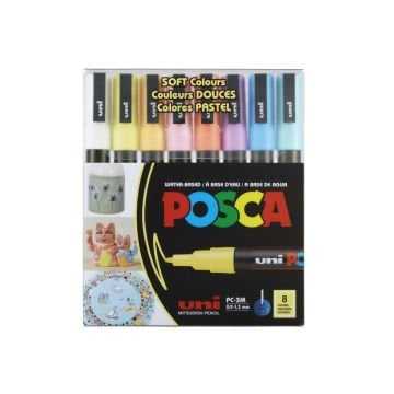 Uni Posca Su Bazlı Marker Seti PC-3M 0.9-1,3mm 8li Soft Color