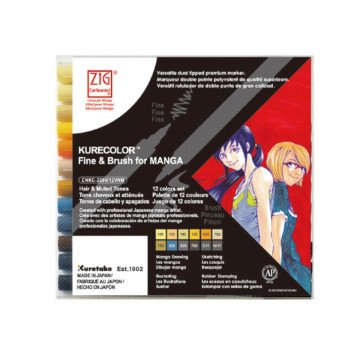 Zig Kurecolor Mangaka Fine&Brush Çift Taraflı Kalem CNKC-2200 Hair and Muted Tones 12li Set