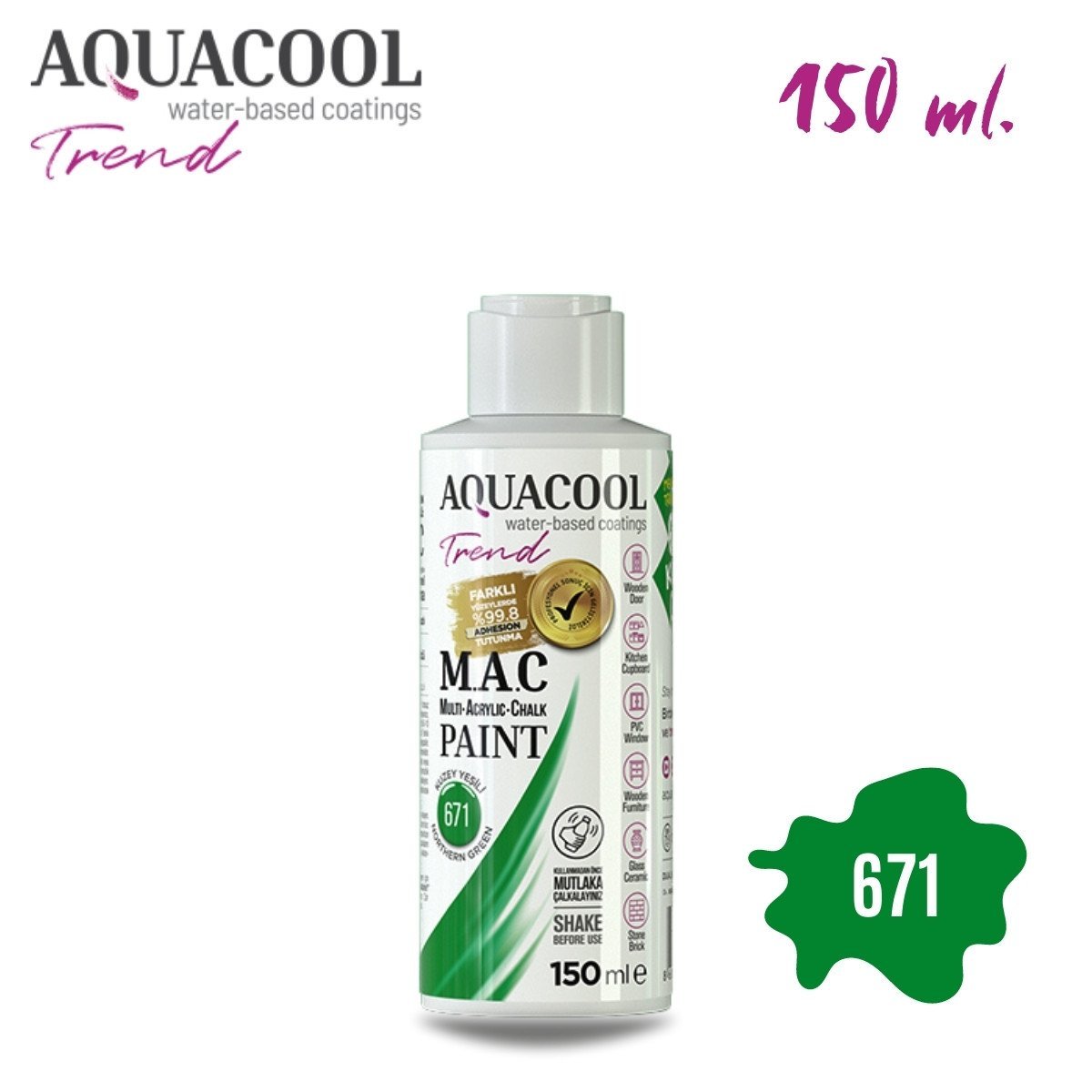 Aquacool Multi Akrilik Boya 150ml 671 Kuzey Yeşili