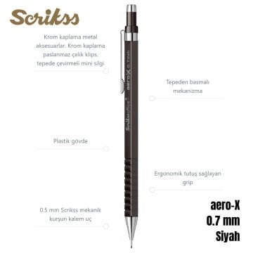 Scrikss Versatil Kalem Aero-X 0.7mm Siyah