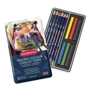 Derwent Aquarell Sulu Kuru Boya Kalem Seti 12li Metal Kutu