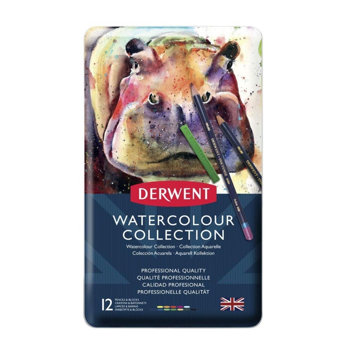 Derwent Aquarell Sulu Kuru Boya Kalem Seti 12li Metal Kutu