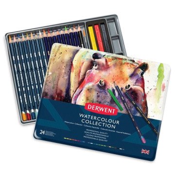 Derwent Aquarell Sulu Kuru Boya Kalem Seti 24lü Metal Kutu