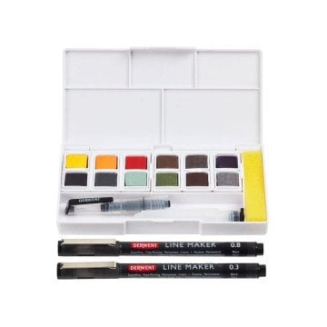 Derwent Kontür Çizim Ve Sulu Boya Tablet Seti 12+2
