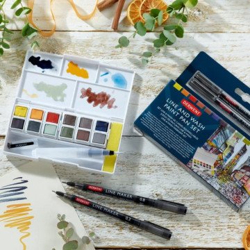 Derwent Kontür Çizim Ve Sulu Boya Tablet Seti 12+2