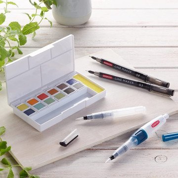Derwent Kontür Çizim Ve Sulu Boya Tablet Seti 12+2