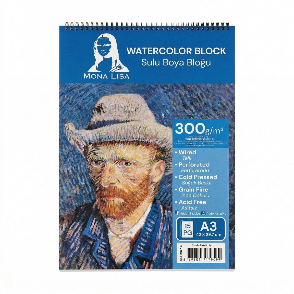 Mona Lisa Sulu Boya Bloğu A3 300gr 15yp Spiralli