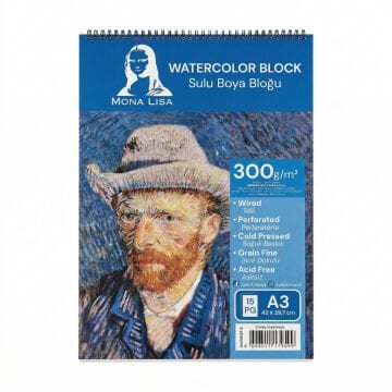 Mona Lisa Sulu Boya Bloğu A3 300gr 15yp Spiralli