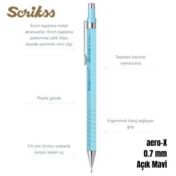 Scrikss Versatil Kalem Aero-X 0.7mm Açık Mavi