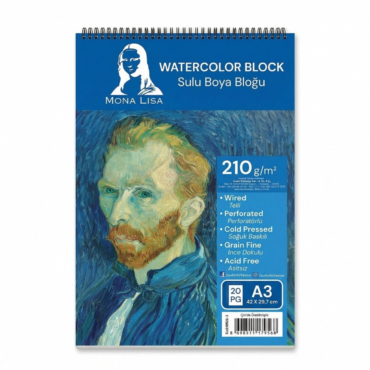 Mona Lisa Sulu Boya Bloğu A3 210gr 20yp Spiralli
