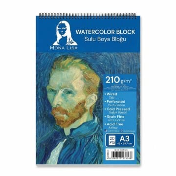 Mona Lisa Sulu Boya Bloğu A3 210gr 20yp Spiralli