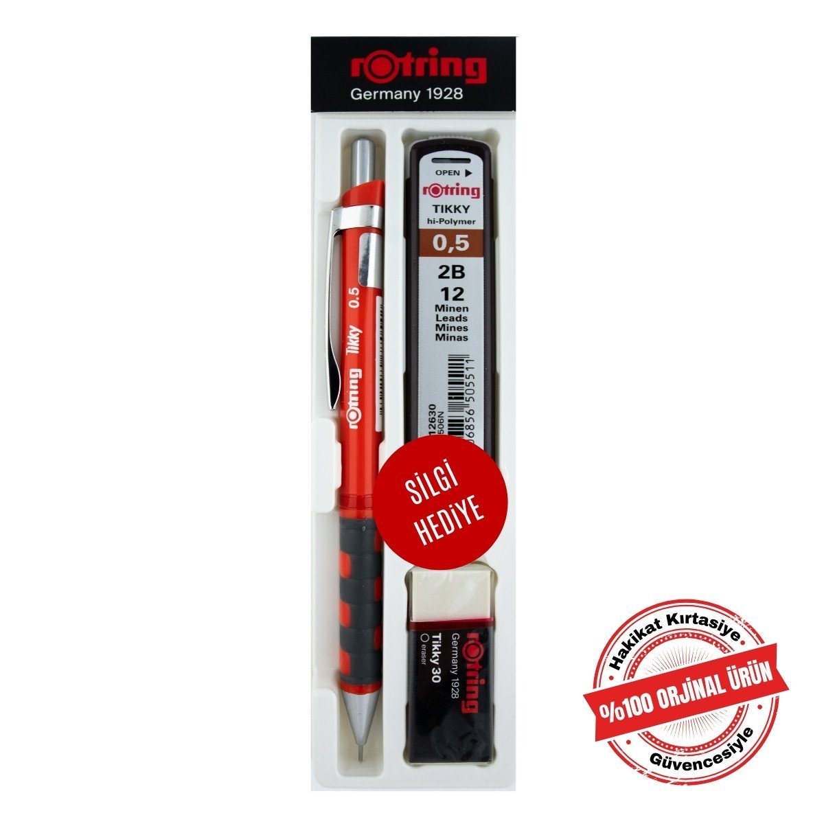 Rotring Tikky Grafik Teknik Çizim Kalemi Silgi Hediyeli Set 0.5mm Kırmızı